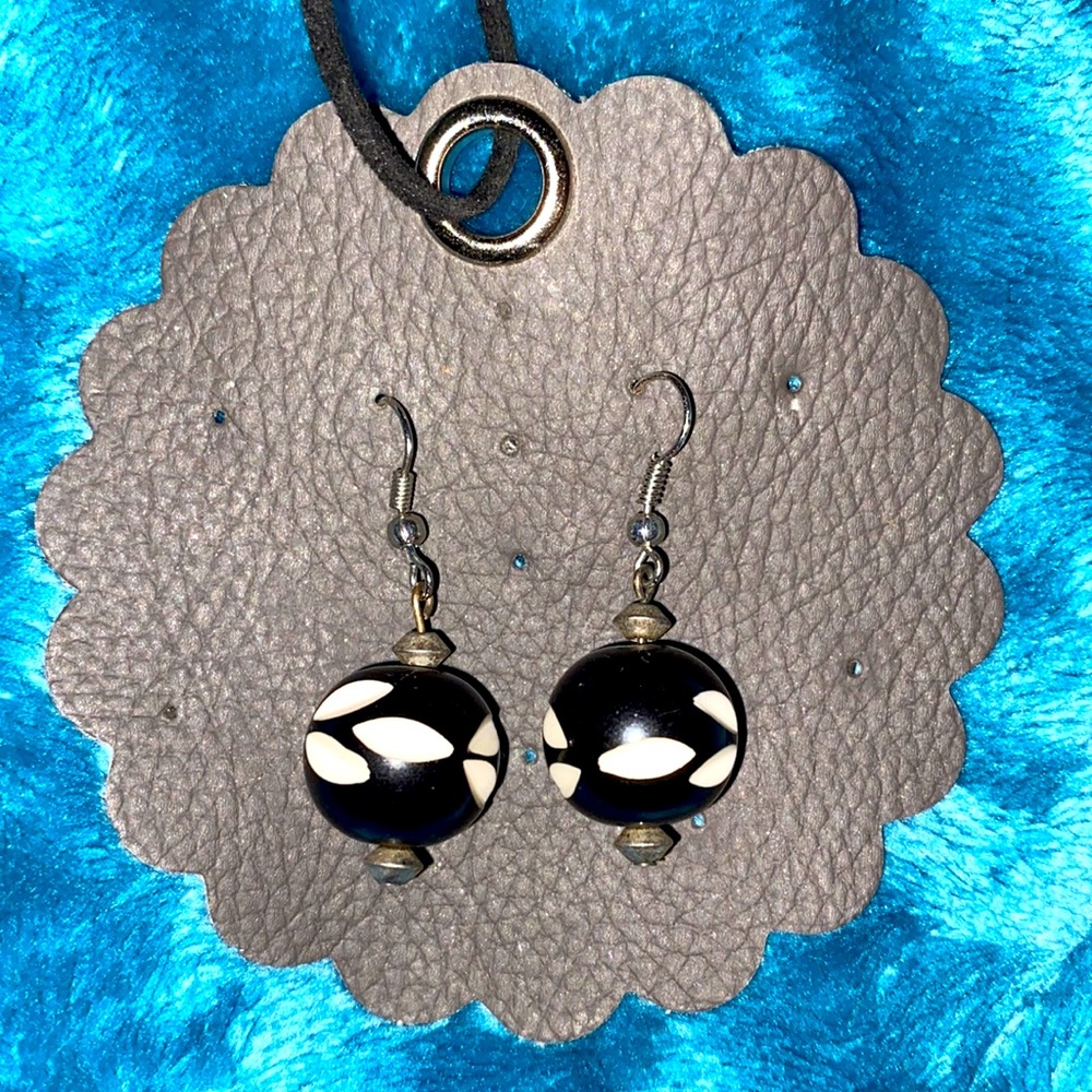 Carved wood bead earrings